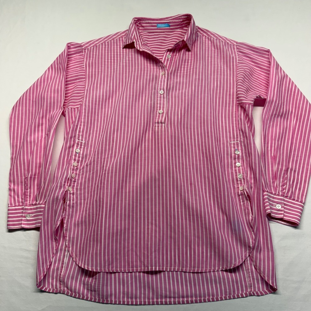 J.McLaughlin Tunic Side Button XS Pink Women Cotton Striped Preppy Popover Shirt
